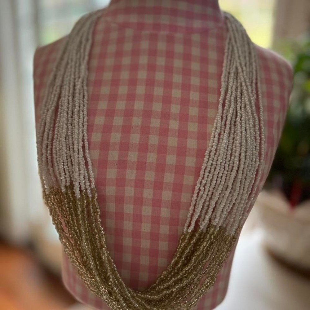 Lifestyle Studios multi strand beaded necklace white & tan gold, NWT